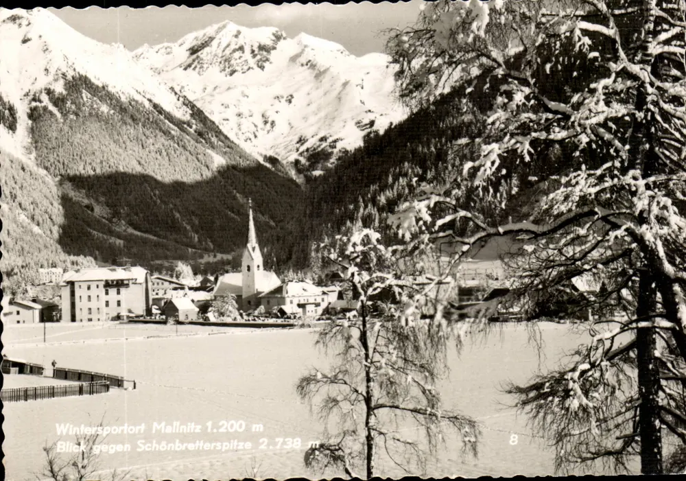 Situación de deportes invernales Mallnitz — vista de la Schönbretterspitze — fotografía - Anverso