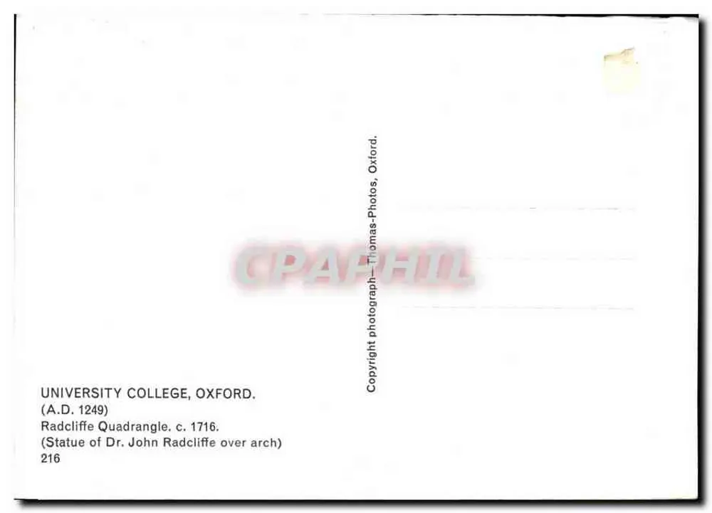 University College, Oxford — Radcliffe Quadrangle — Thomas-Photos, Oxford, n°216 - Rückseite
