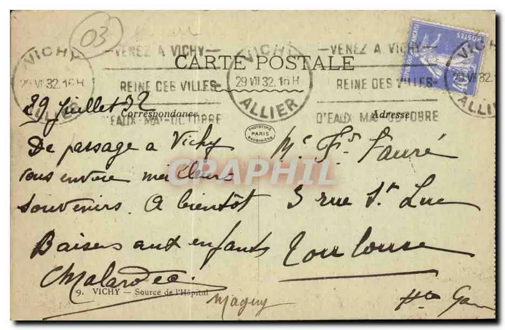 Źródło Szpitalne — Vichy — Fototypia Paryż - Rewers