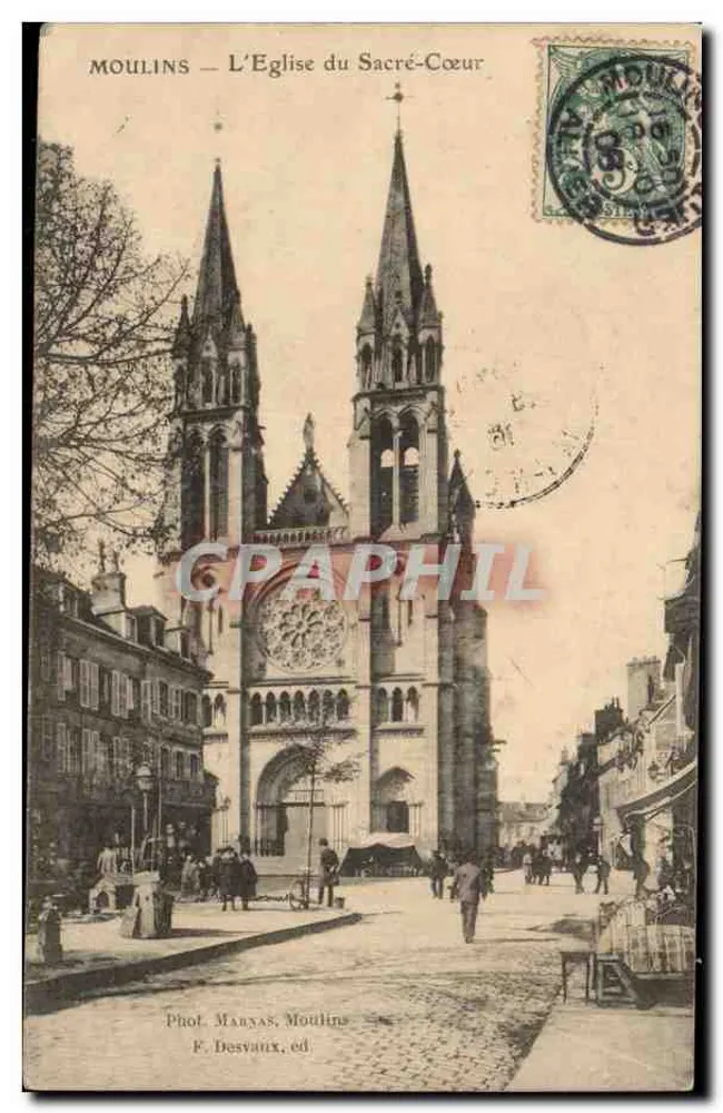 Moulins — L'Église du Sacré-Cœur — Phot. Marinas, Moulins, F. Desvaux, éd. - Recto