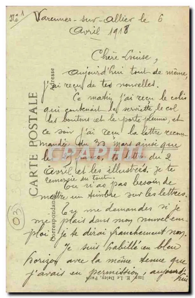 Varennes-sur-Allier — Schloss Gayette — Verlag: Imp. E. Le Doley, Paris — Nr. 3610 - Rückseite