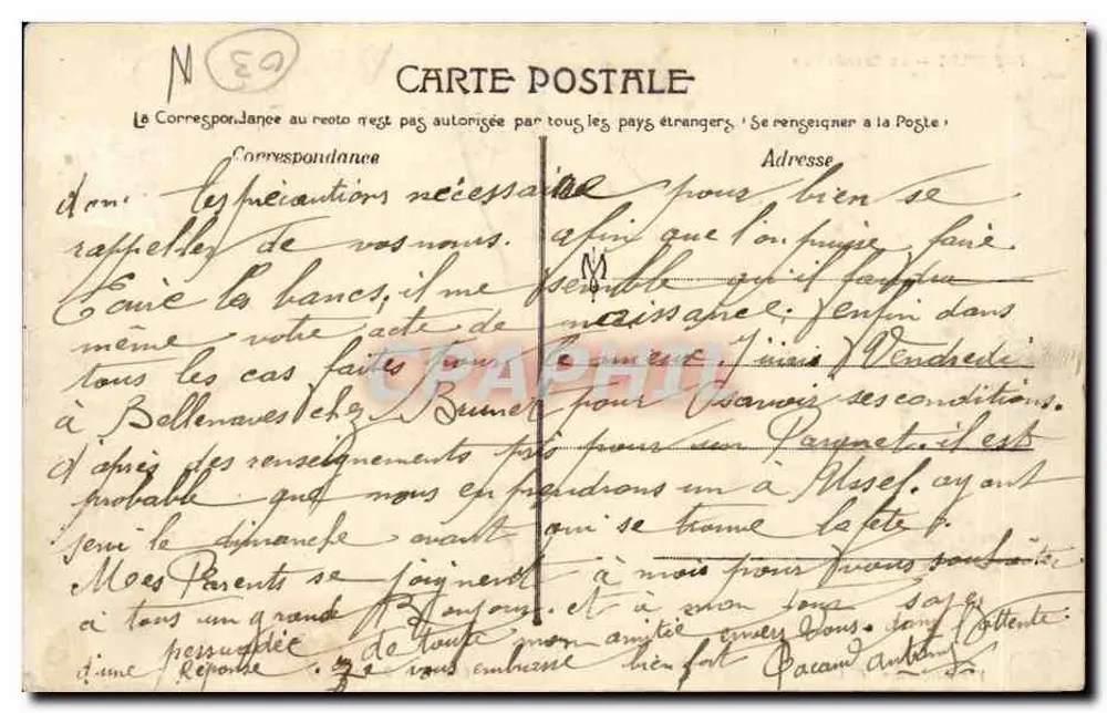 FOURILLES — A Grande Rua — Editor Villaneuve, n° 4 - Verso
