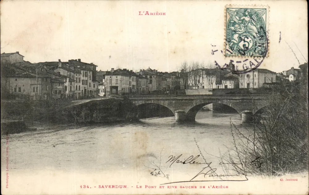Saverdun - O Ponte e Riva Esquerda do Ariège — Fototipo Labonide (n°134) — Cl. Jeansou - Frente