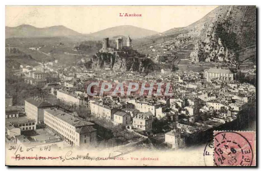 L'Ariège — Vista geral de Foix — Fototipia Baudouin & Cie, Toulouse - Frente