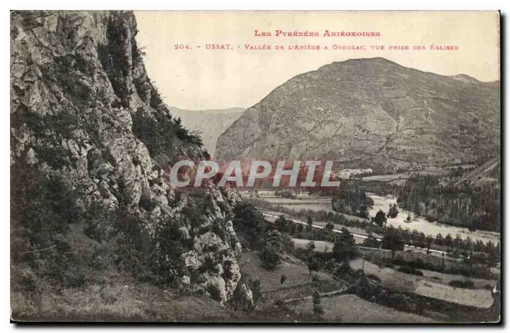 Tal des Ariège bei Onnolac — Ausblick vom Kirchhof — Ussat — Die Ariège-Pyrenäen - Vorderseite