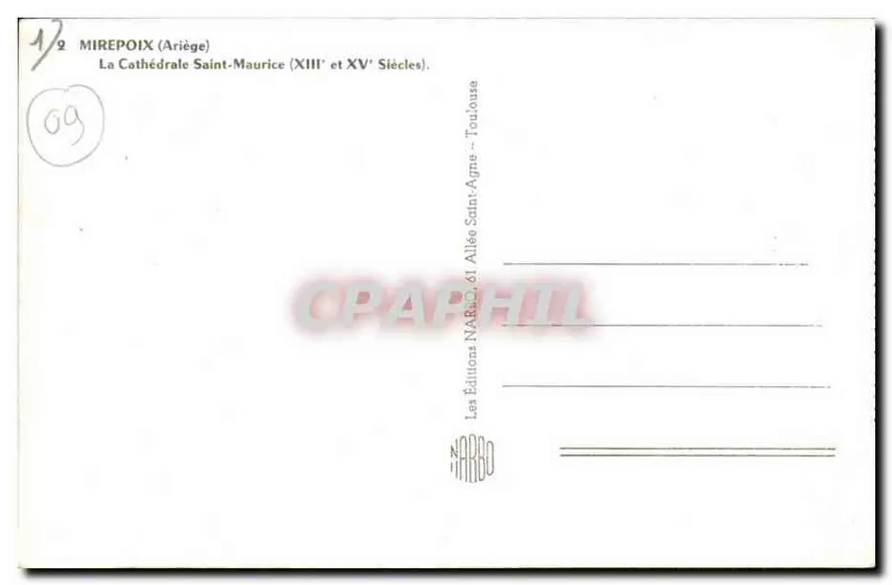 Mirepoix (Ariège) — Catedral de San Mauricio (siglos XIII y XV) — Ediciones Narbo - Reverso