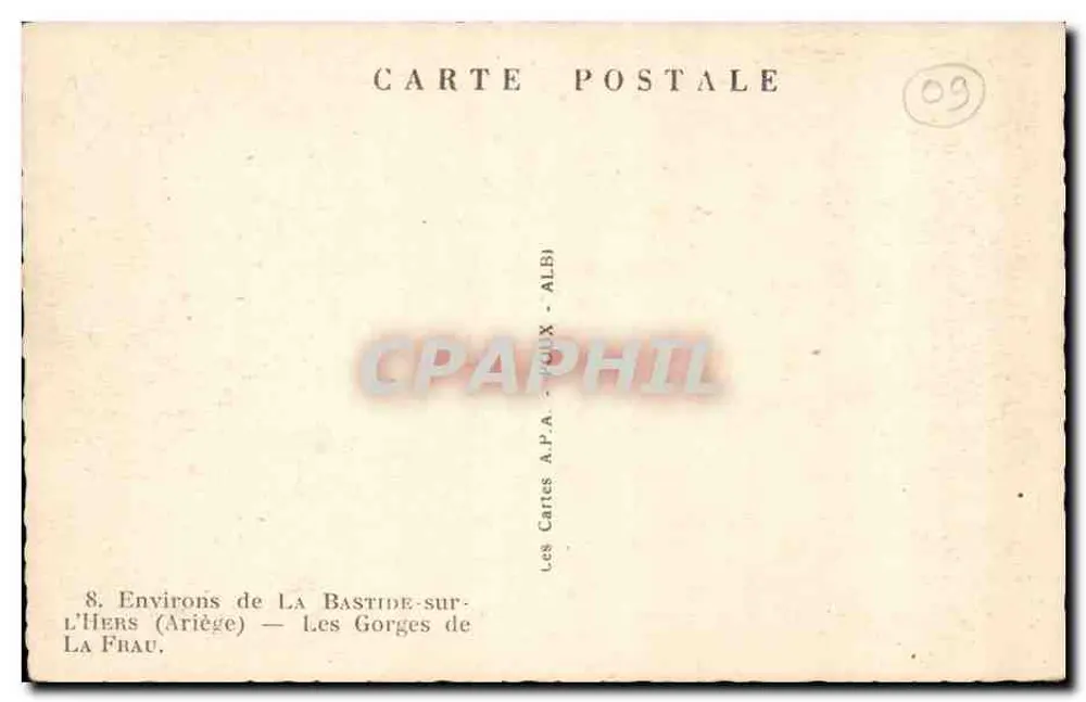 La Bastide-sur-l'Hers — As Gorges de La Frau — As Cartas A.P.A. - Toulx (09) - Verso