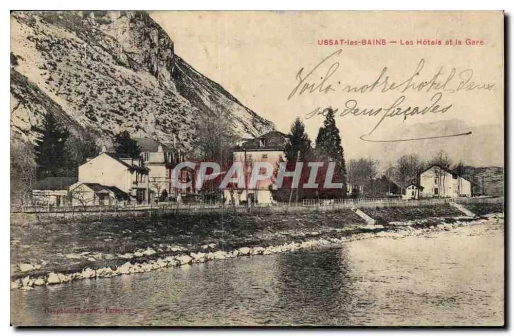 USSAT-LES-BAINS — Hotels und Bahnhof — Verlag Dolphin, Frankreich - Vorderseite