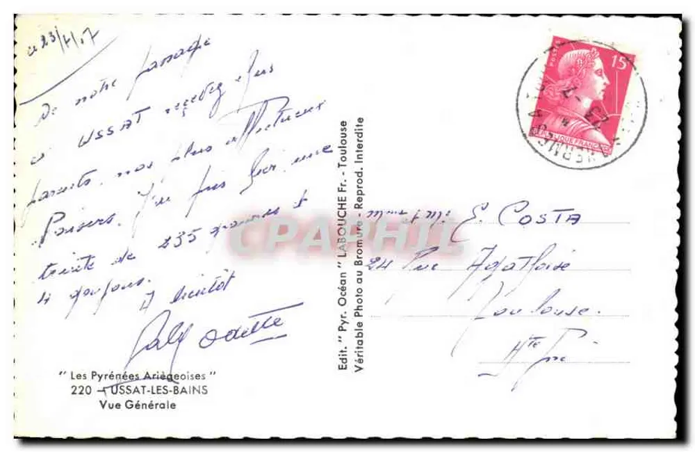 Ussat-les-Bains — Vista Geral — Ed. 'Pyr. Océan' Laboutche Fr. - Toulouse - Verso