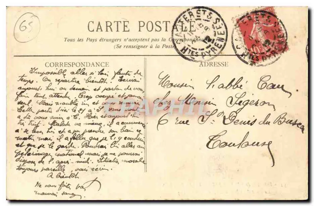 Carretera de Pierrefitte a Cauterets — El Puente de la Línea Férrea — BR - 1143 - Reverso