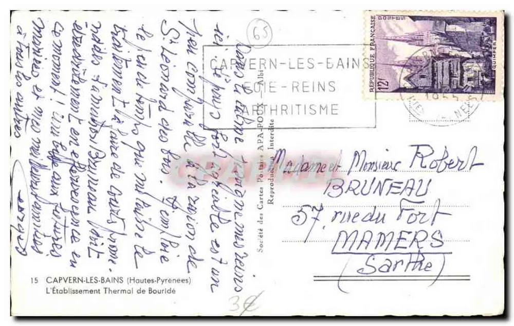 CAPVERN-LES-BAINS — Estabelecimento Termal de Bouride — Sociedade das Cartas APA-POUR Interdita - Verso