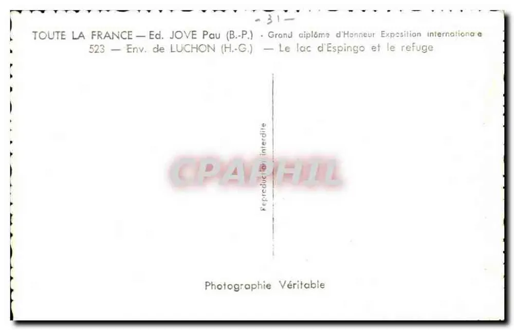 Lago de Espingo e refúgio — Zona de Luchon — Ed. JOVE Pau (B.P.) - Verso