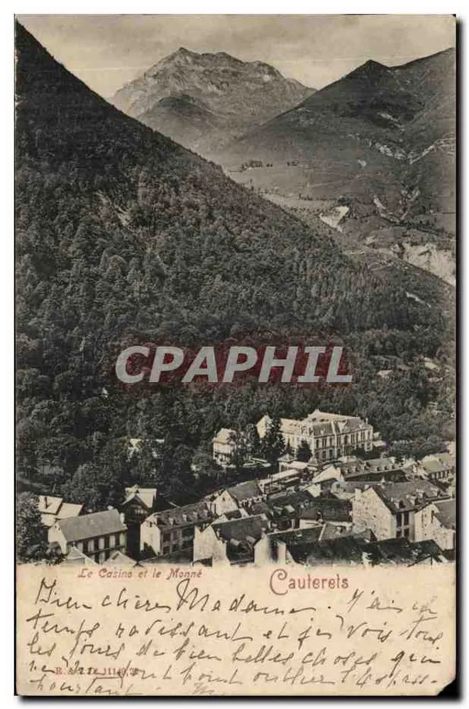 O Casino e o Monné — Cauterets — Editor R. Martel, n° 1140 - Frente