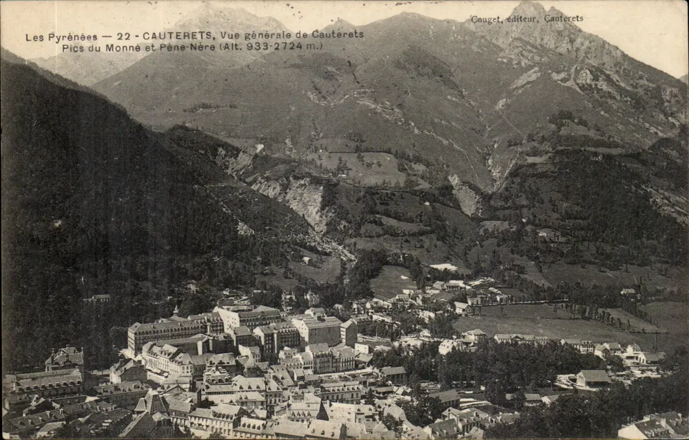 Cauterets — Allgemeiner Blick auf Cauterets, Gipfel von Monné und Pène-Nère (Höhe 933-2724 m.) — Couget, Verlag, Cauterets - Vorderseite
