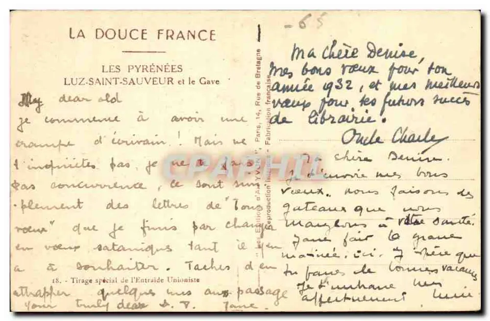 Luz-Saint-Sauveur e o Gave — A Doce França — Tirage especial de l'Entraide Unioniste - Verso