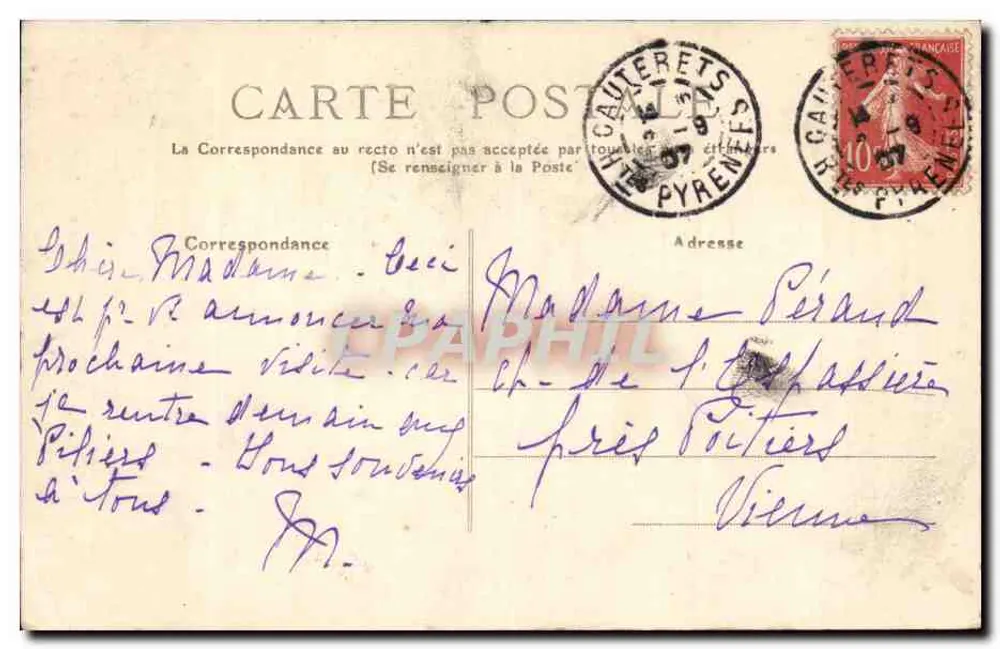 Os Pirineus — 28 - CAUTERETS, Cachoeira de Lutour (Al. 1098 m.) — Couget, editor, Cauterets - Verso