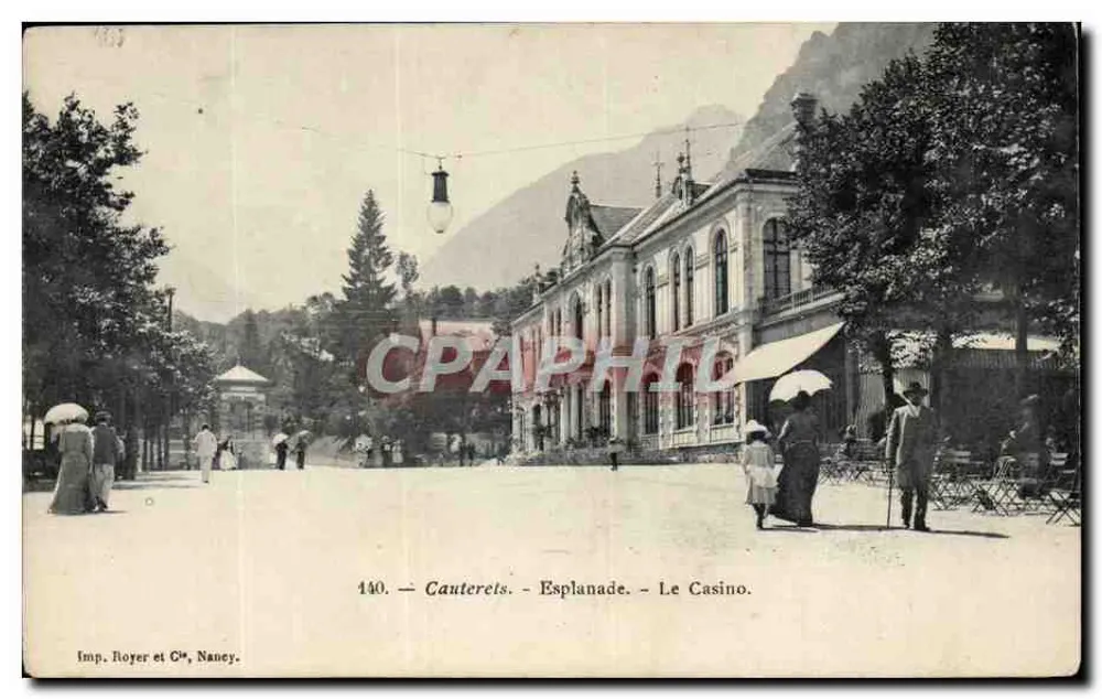 Cauterets - Esplanada - O Casino — Imp. Royer e Cie, Nancy, n° 140 - Frente