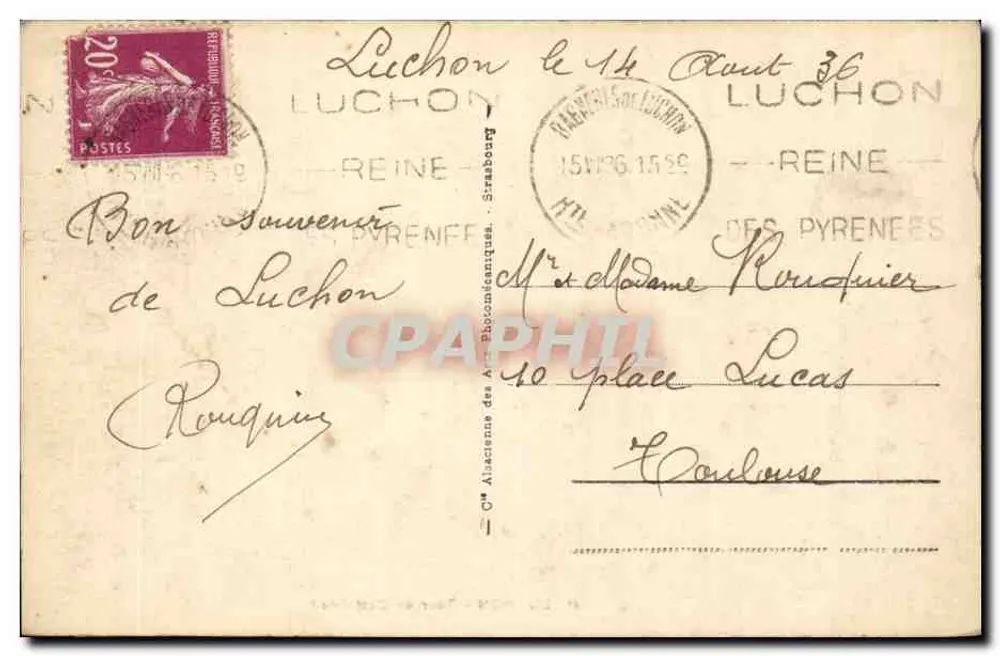 Luchon - Torre de Castelviel — vista da torre em um paisagem montanhosa — editor não identificado, n° de série 61 - Verso