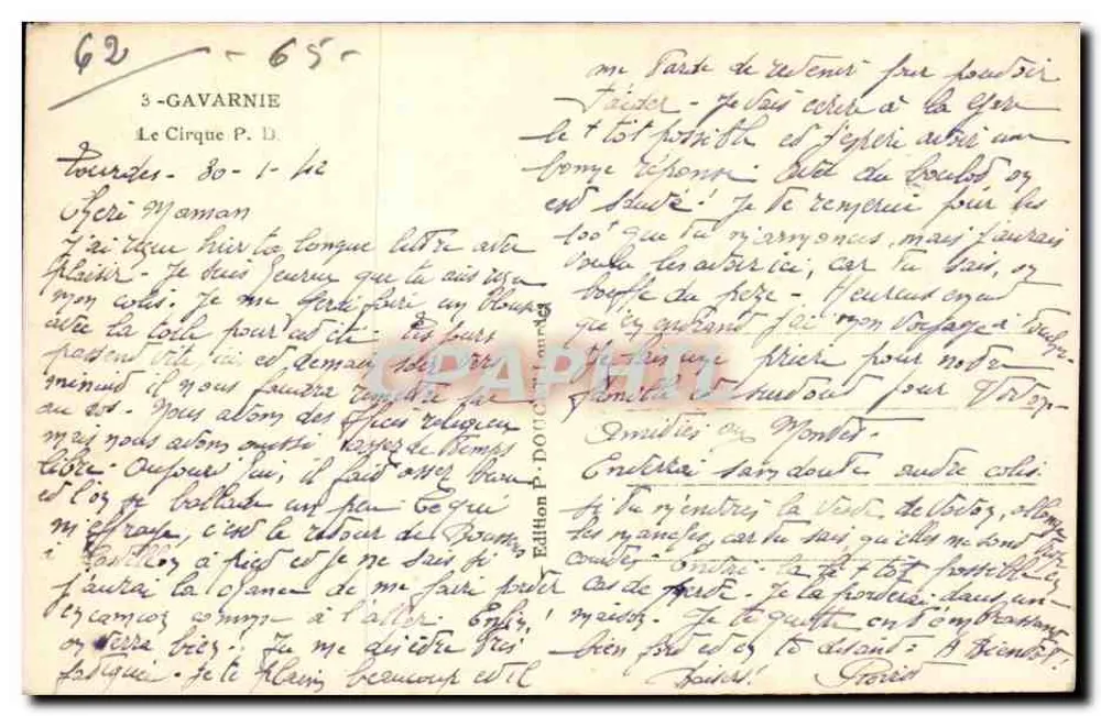 Gavarnie - O Circo P. D. — Edição P. Dourde, n° 62-65 - Verso