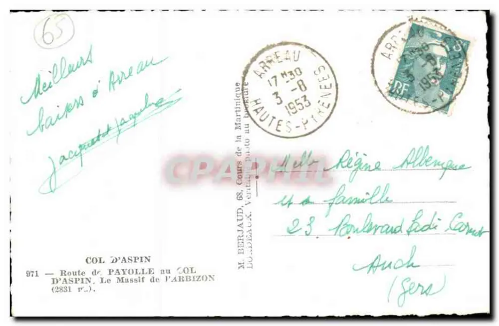 Col d'Aspin — Massif de l'Arbizon — Verlag M. Berjaud - Rückseite