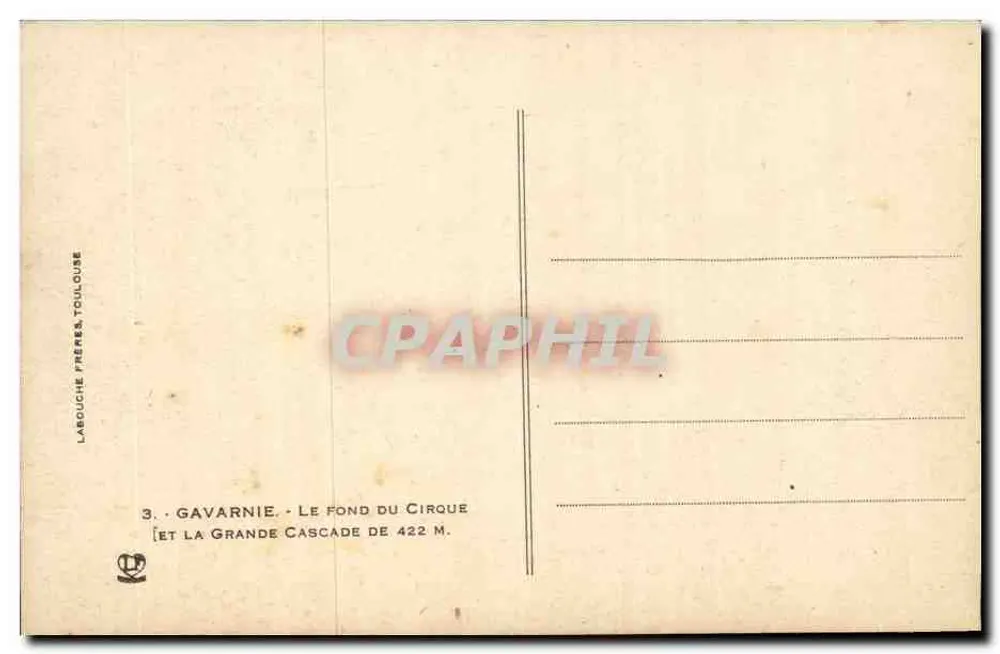 Gavarnie - Der Grund des Cirques und der große Wasserfall von 422 m — Labouche Frères, Toulouse - Rückseite