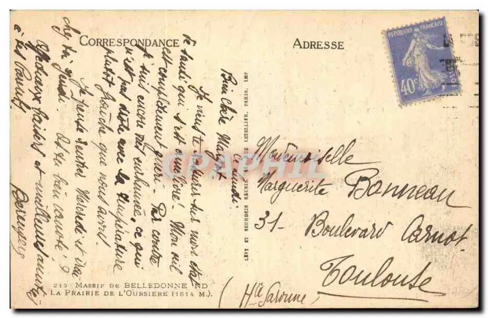 Massif de Belledonne — La Prairie de l'Oursière (1614 m) — Verlag nicht sichtbar - Rückseite