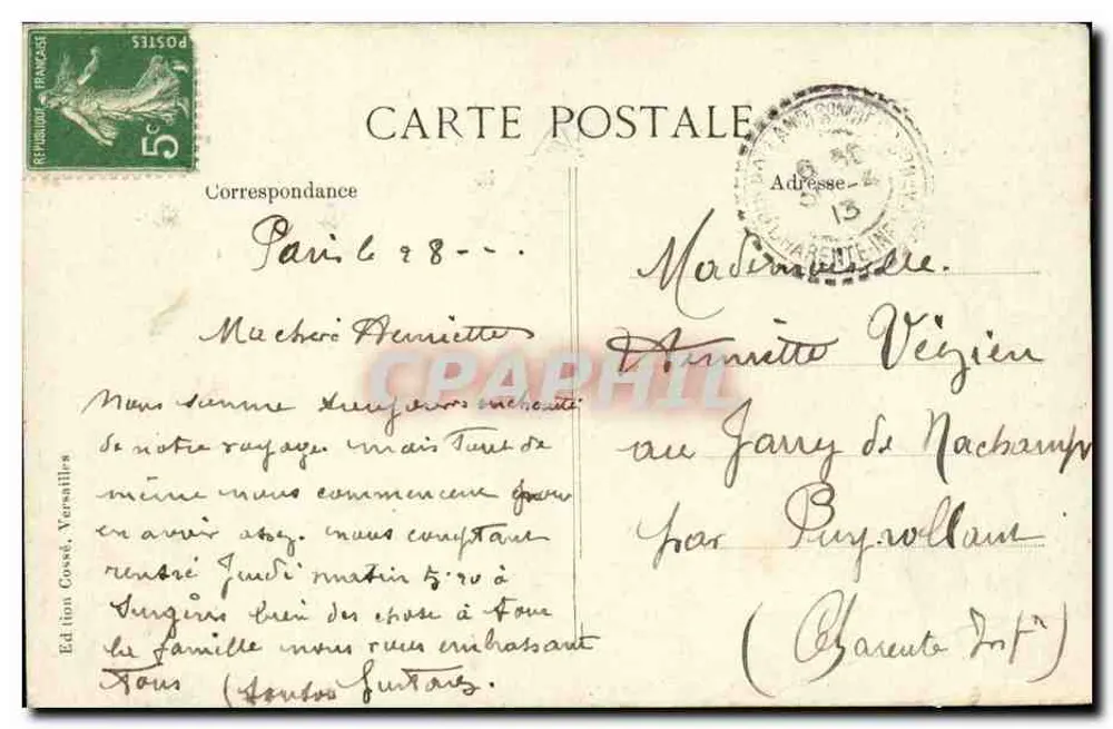 Versailles — O Palácio – Quarto de Luís XIV — Edição Cosset - Verso
