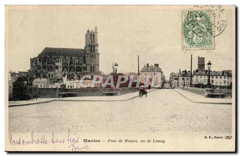 Mantes — Brücke von Mantes, aus Limay gesehen — B. F., Paris - Vorderseite