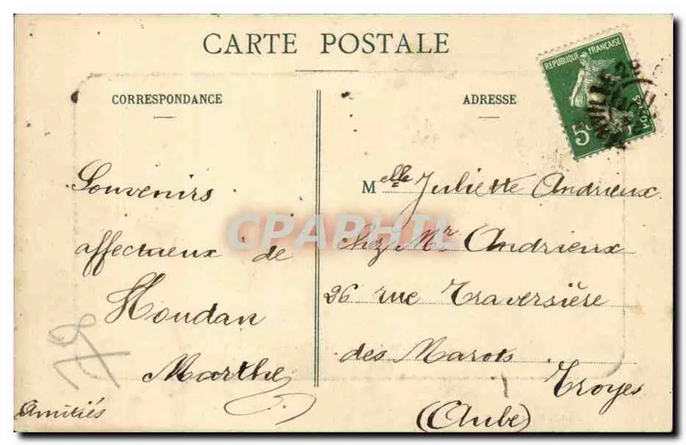 Houdan (S.-et-O.) - Die Station - Ansicht vom Bahnsteig — Edition Tondeur, Hôtel du Plat d'Étain, Houdan - Rückseite