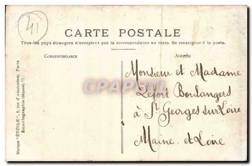 Blois - O Castelo - Editor Étoile, n°41 - Verso