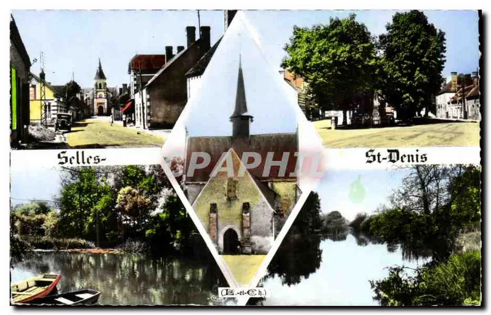 Selles-St-Denis — vista composta da cidade e da sua igreja — Comisier (L.-et-Ch.) - Frente