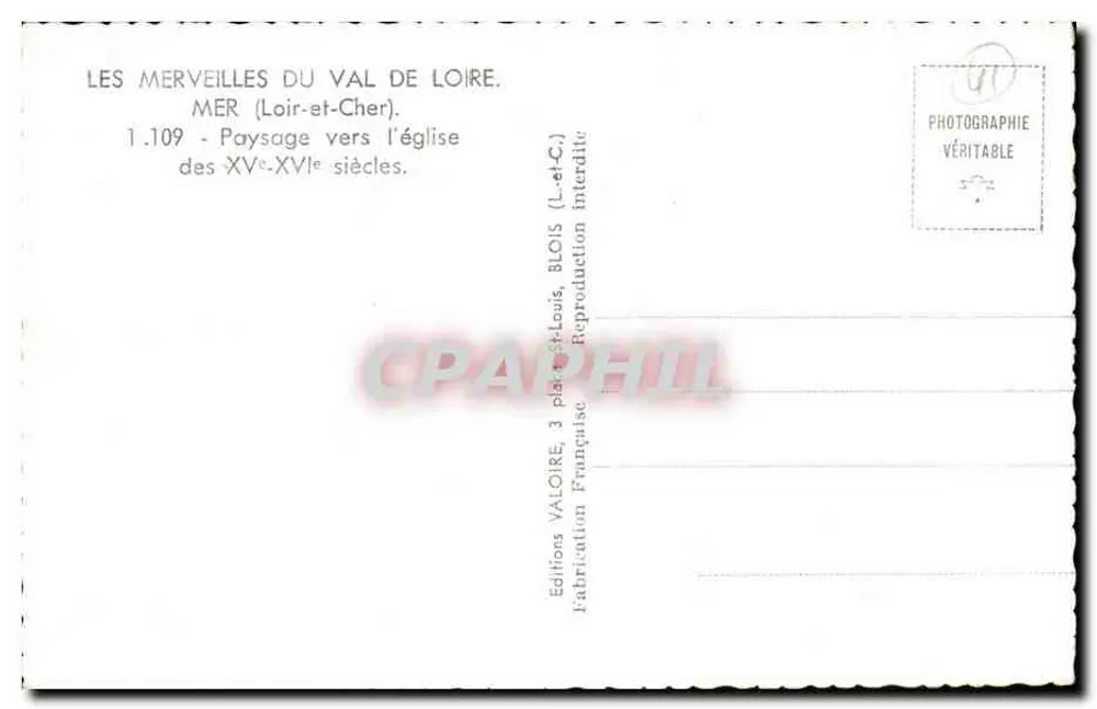 Mar (Loir-et-Cher) — Paisagem em direção à igreja dos séculos XVᵉ-XVIᵉ — Edições Valoire, Blois - Verso