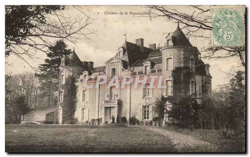 Castelo de la Possonnière — vista do castelo com telhados de ardósia e torres — editor não visível, n° de série 9 - Frente