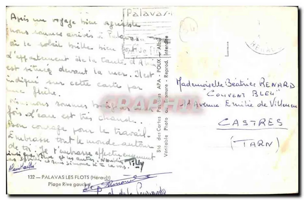 Palavas-les-Flots — praia e hotel — editor APA, n° 132 - Verso