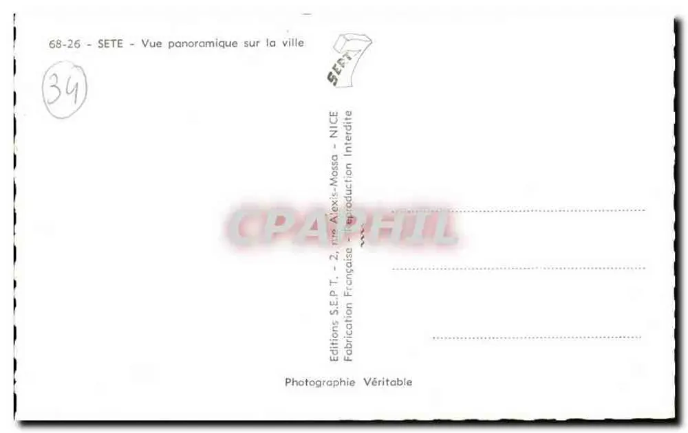 Sete — Panoramablick auf die Stadt — Editions S.E.P.T. - 2, rue Alexis-Massa - Nice - Rückseite