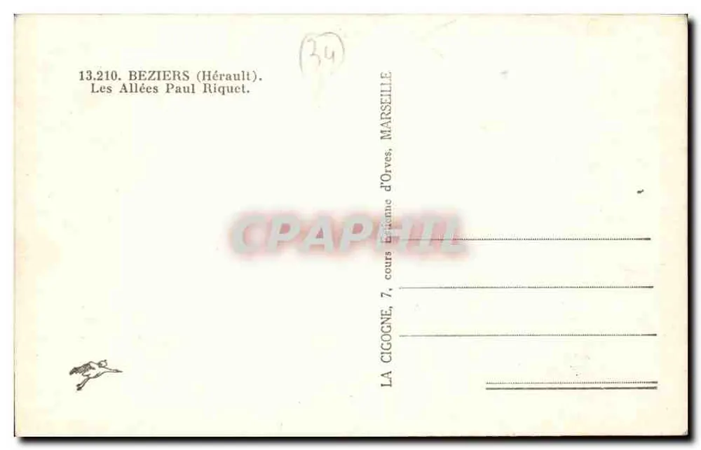 Les Allées Paul Riquet — Béziers (Hérault) — Verlag: La Cigogne, 7, cours d'Orves, Marseille - Rückseite