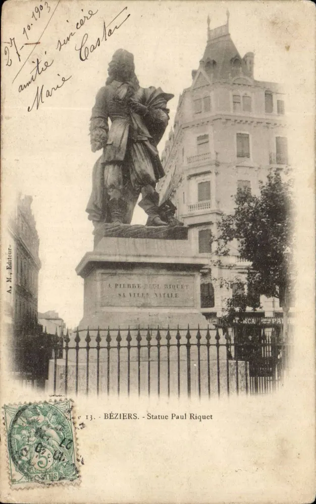 Béziers - Statua Pauza Riquet — wydawca A. M. — n°13 - Awers