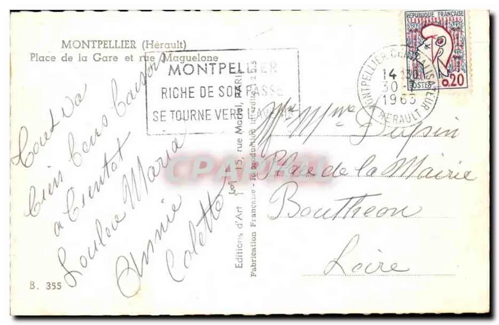 Montpellier — Place de la Gare und rue Maguelone — Éditions d'Art B. 355 - Rückseite