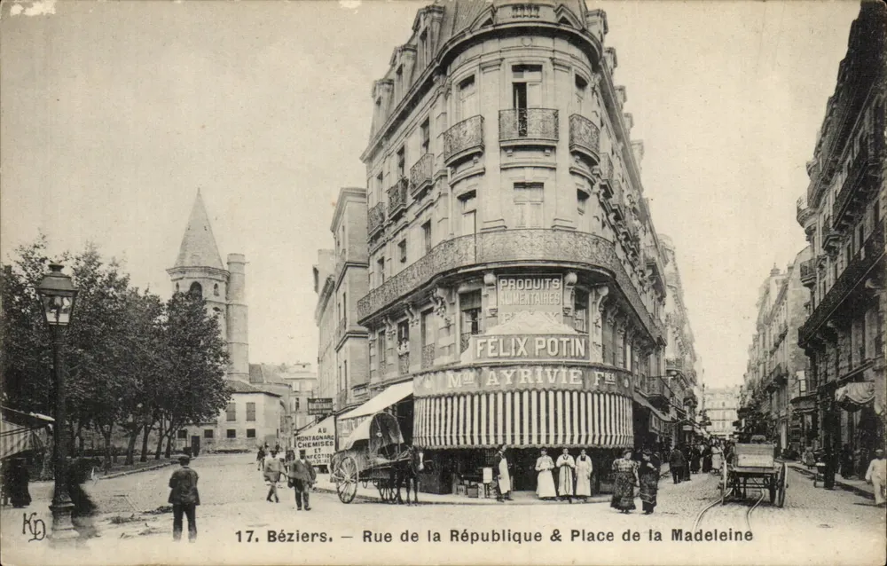 Béziers — Rue de la République & Place de la Madeleine — Verlag K.D. Nr. 17 - Vorderseite
