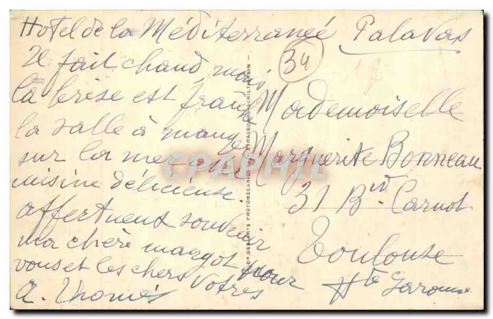 Palavas-les-Flots — Le Casino — Éditeur Hémault, n°16 - Verso