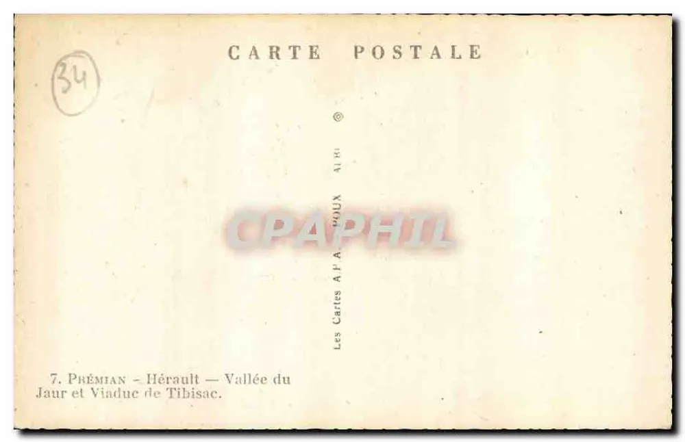 Prémian - Hérault — Talweg des Jaur und Viadukt von Tibisac — Karten A.P.A. POUX - Rückseite