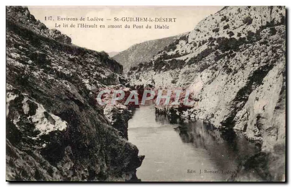 Um Lodève — St-Guilhem-le-Désert — Das Bett des Hérault oberhalb des Pont du Diable — Edit. J. Bonner, Lodève - Vorderseite