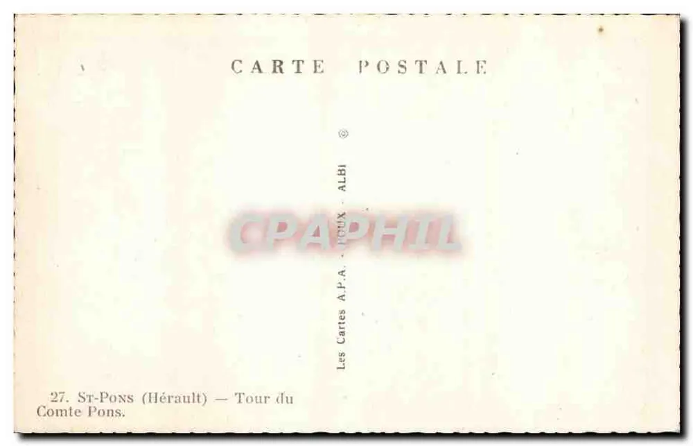 St-Pons (Hérault) — Torre do Conde Pons — As Cartas A.P.A. - ALBI - Verso