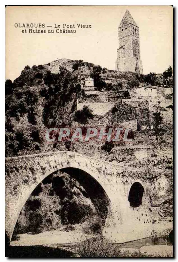 Olargues — Der alte Brücke und Ruinen des Schlosses - Vorderseite