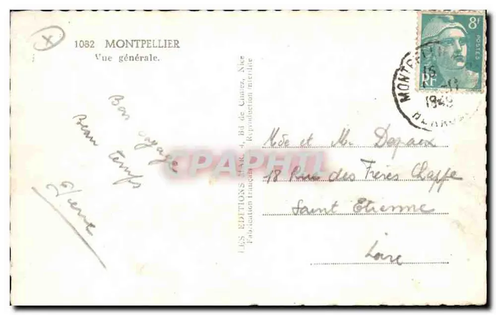 Montpellier — Vista geral — Les Éditions Françaises, n° 1082 - Verso