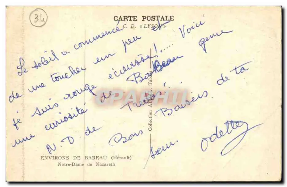 Nossa Senhora de Nazaré — Environs de Babeau (Hérault) — C.D. « LYSON » - Verso