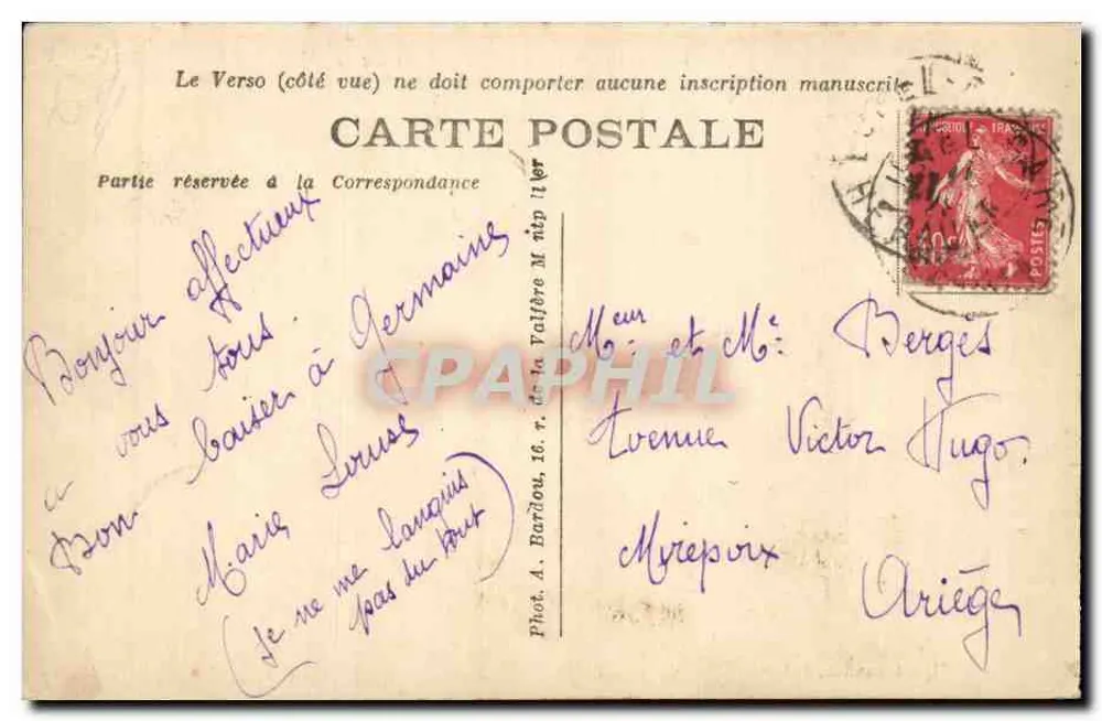 Fischen in Lunel — Hérault — Verlag Mlle J. Jaudon, Tabakladen - Rückseite