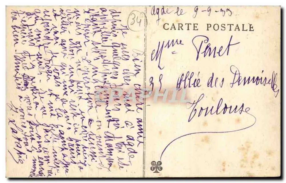 Agde-sur-Mer — O Porto sobre o Hérault — Editor: L'Éditeur Français, n°190 - Verso