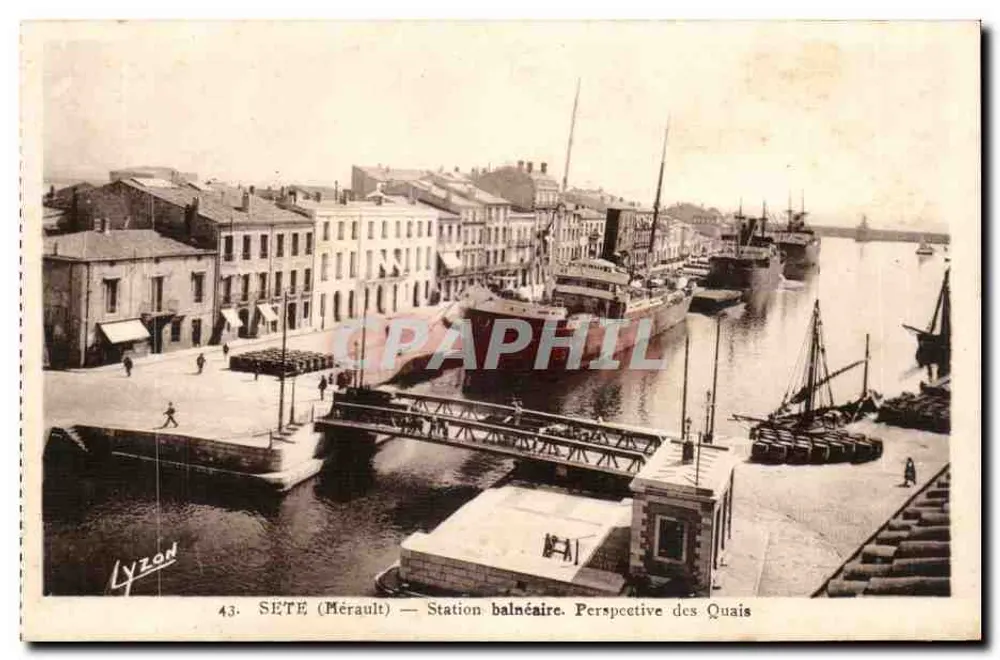 Sète (Mérault) — Stazione balneare. Prospettiva dei Moli — Lyzon, n°43 - Recto