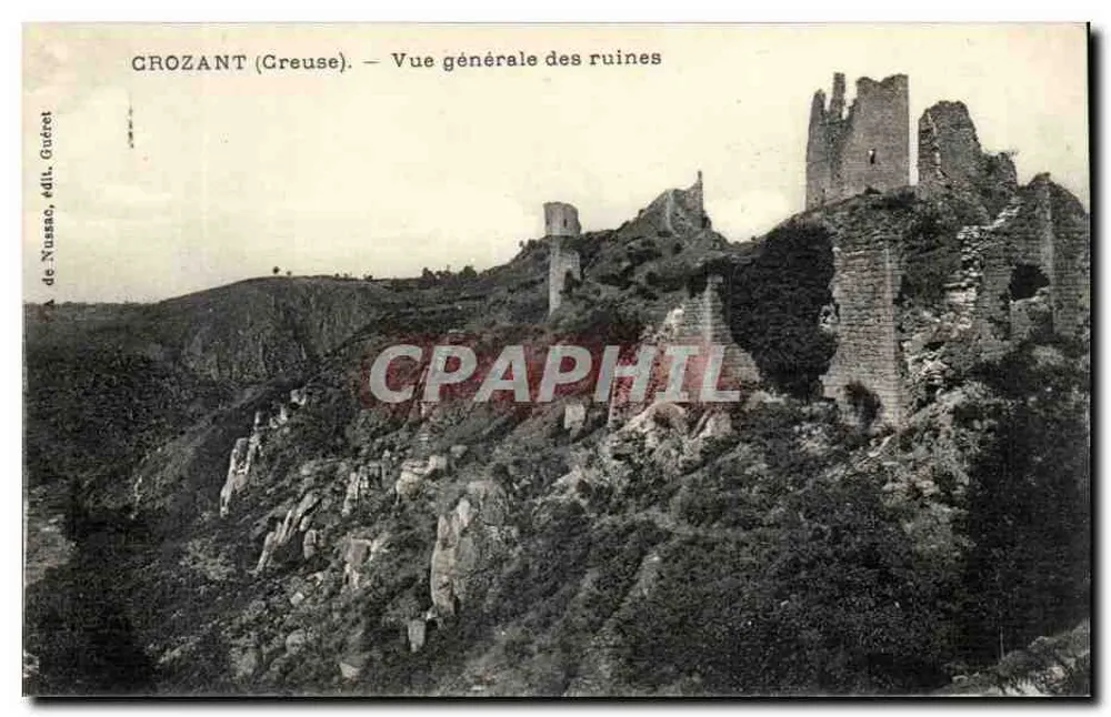 Grozant (Creuse) — Vista geral das ruínas — de Nusseau, édit. Guéret - Frente